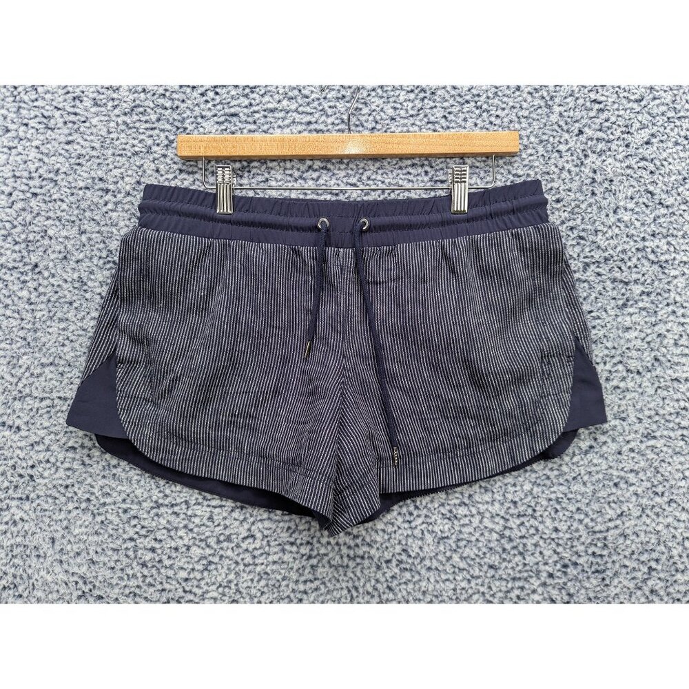 Athleta Beachside Bali Linen Shorts Size 8 Pull On Beach Nautical Striped Blue